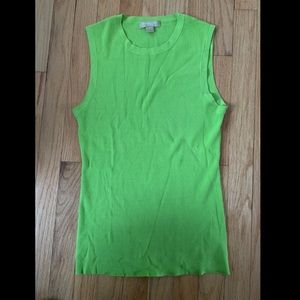 Michael Kors Collection Olive Lime Green Ribbed High Neck Tank Top Shirt